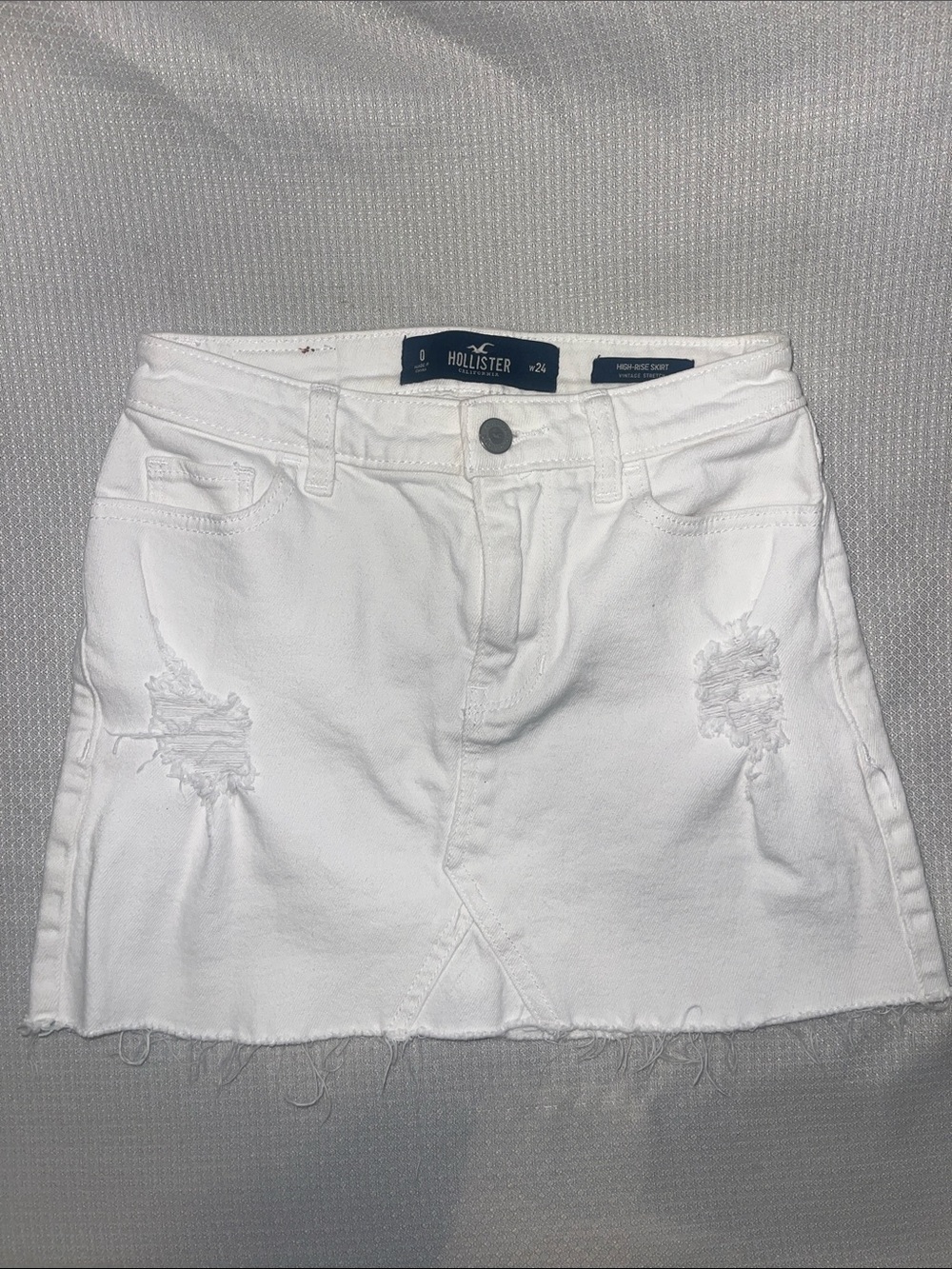 Hollister White Distressed Denim Mini Skirt